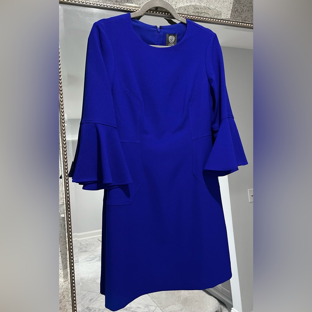 Vince Camuto Blue Sheath Dress with Bell Sleeves